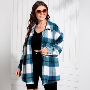 PLUS SIZE SHACKET - PLAID DROP SHOULDER BUTTON UP TUNIC